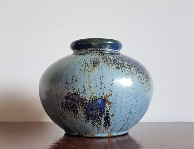 Otto Keramik Ceramic 1970s West German Att. to Otto Keramik Mottled Blues, Brown and Green Gloss Glaze Ceramic Urn Vase