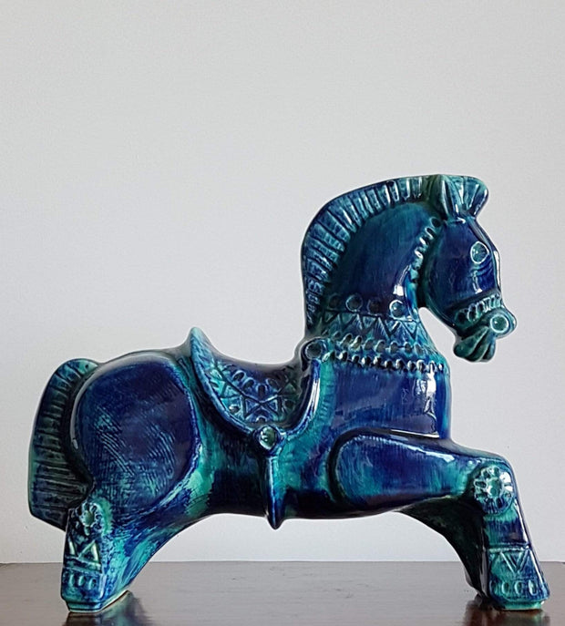 Bay Keramik Ceramic 1970s West German Bay Keramik 'Rimini Blu' Style Ceramic Horse Large (c. 11" / 28 cm)