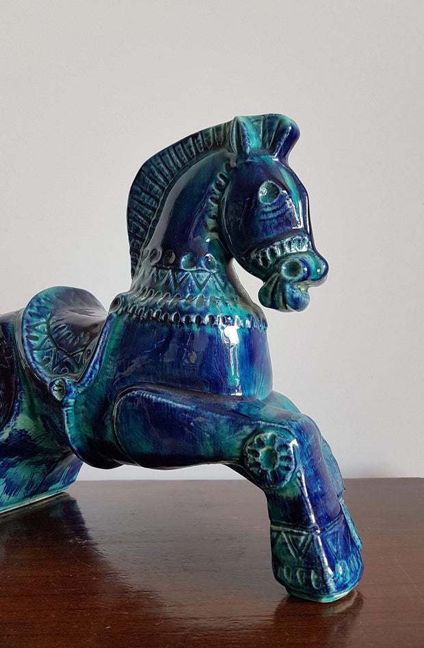 Bay Keramik Ceramic 1970s West German Bay Keramik 'Rimini Blu' Style Ceramic Horse Large (c. 11" / 28 cm)