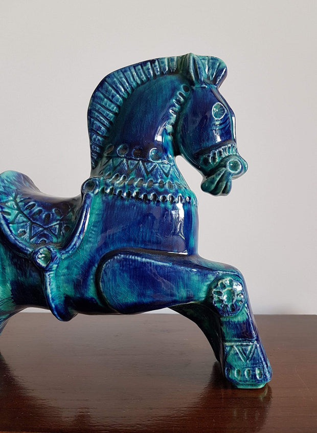 Bay Keramik Ceramic 1970s West German Bay Keramik 'Rimini Blu' Style Ceramic Horse Large (c. 11" / 28 cm)