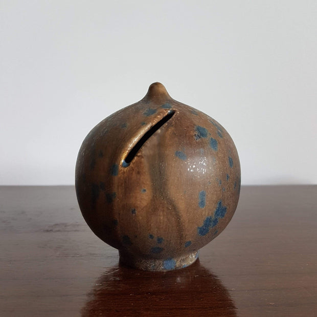 Rolf Weber Steinzeug Curio 1970s West German Rolf Weber Steinzeug Cedar and Matte Crystalline Teal Blue Glaze Pottery Art Ball