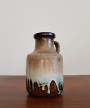 Scheurich Keramik Ceramic 1970s West German Scheurich, Chestnut Marble, Pale Blue, Latte Foam Drip Glaze Ceramic Pitcher Vase