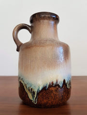 Scheurich Keramik Ceramic 1970s West German Scheurich, Chestnut Marble, Pale Blue, Latte Foam Drip Glaze Ceramic Pitcher Vase