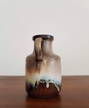 Scheurich Keramik Ceramic 1970s West German Scheurich, Chestnut Marble, Pale Blue, Latte Foam Drip Glaze Ceramic Pitcher Vase