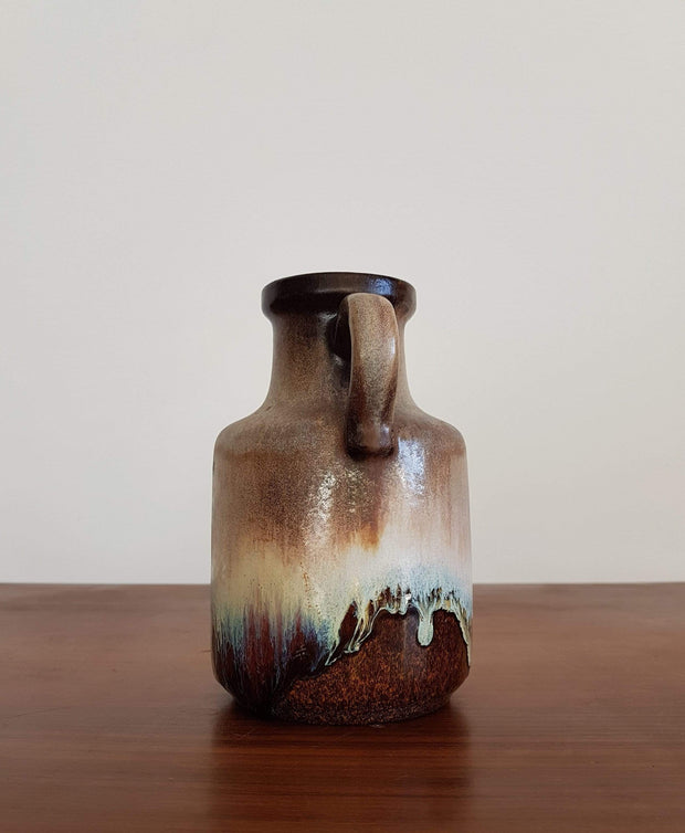 Scheurich Keramik Ceramic 1970s West German Scheurich, Chestnut Marble, Pale Blue, Latte Foam Drip Glaze Ceramic Pitcher Vase