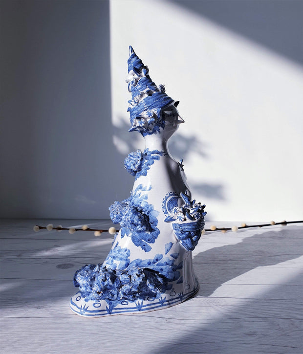 AnyesAttic Ceramic 1976 Bjorn Wiinblad, Moster Ella 'Aunt Ella' Series, M18 Blue on White Ceramic Sculpture | Danish