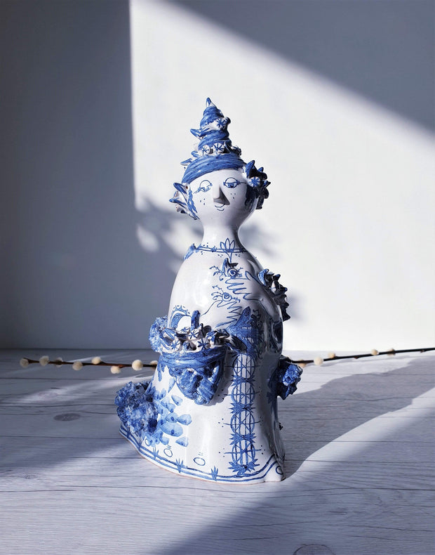 AnyesAttic Ceramic 1976 Bjorn Wiinblad, Moster Ella 'Aunt Ella' Series, M18 Blue on White Ceramic Sculpture | Danish