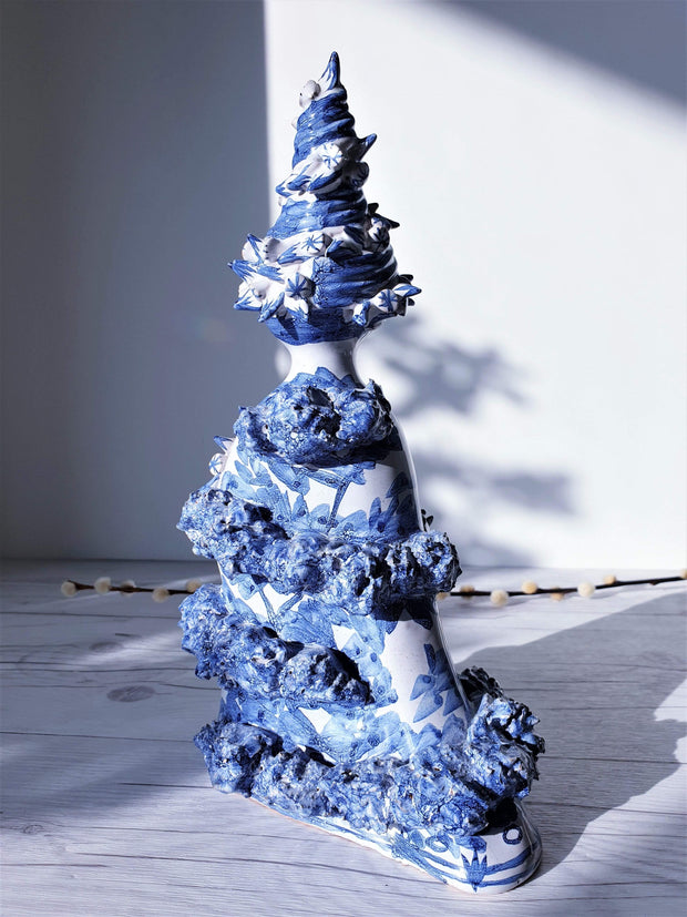 AnyesAttic Ceramic 1976 Bjorn Wiinblad, Moster Ella 'Aunt Ella' Series, M18 Blue on White Ceramic Sculpture | Danish