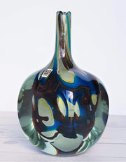 AnyesAttic Glass 1979 Mdina 'Tiger' Series, Blue, Cream, Yellow and Russet, Faceted Art Glass Bottle Vase, Signed