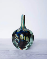 AnyesAttic Glass 1979 Mdina 'Tiger' Series, Blue, Cream, Yellow and Russet, Faceted Art Glass Bottle Vase, Signed