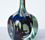 AnyesAttic Glass 1979 Mdina 'Tiger' Series, Blue, Cream, Yellow and Russet, Faceted Art Glass Bottle Vase, Signed