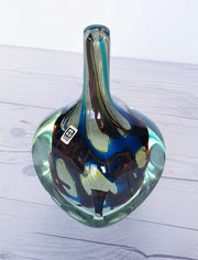 AnyesAttic Glass 1979 Mdina 'Tiger' Series, Blue, Cream, Yellow and Russet, Faceted Art Glass Bottle Vase, Signed