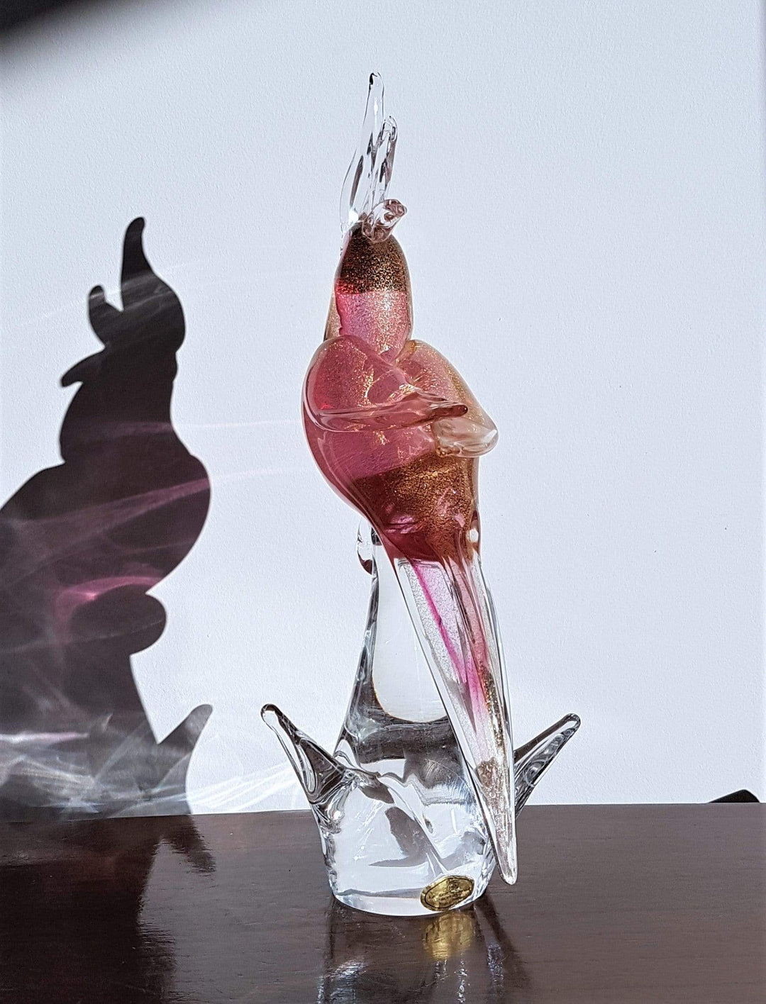 1980s Italian Murano Formia Pink and Gold Avventurine Sommerso