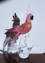 Murano Glass 1980s Italian Murano Formia Pink and Gold Avventurine Sommerso Cockatoo Art Glass Bird Sculpture