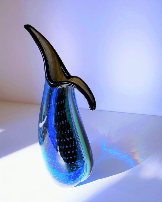 Murano Glass 1980s Italian Murano Modern Bullicante, Sommerso and Crackle Cased Glass Beak Jug Vase