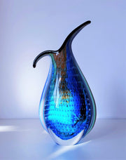 Murano Glass 1980s Italian Murano Modern Bullicante, Sommerso and Crackle Cased Glass Beak Jug Vase