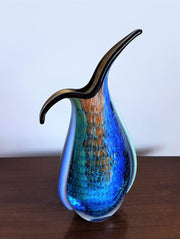 Murano Glass 1980s Italian Murano Modern Bullicante, Sommerso and Crackle Cased Glass Beak Jug Vase