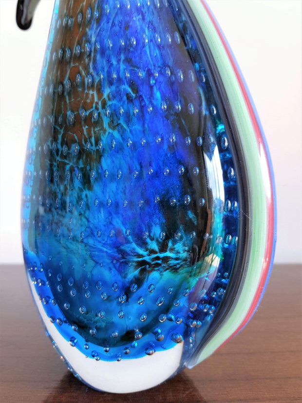 Murano Glass 1980s Italian Murano Modern Bullicante, Sommerso and Crackle Cased Glass Beak Jug Vase