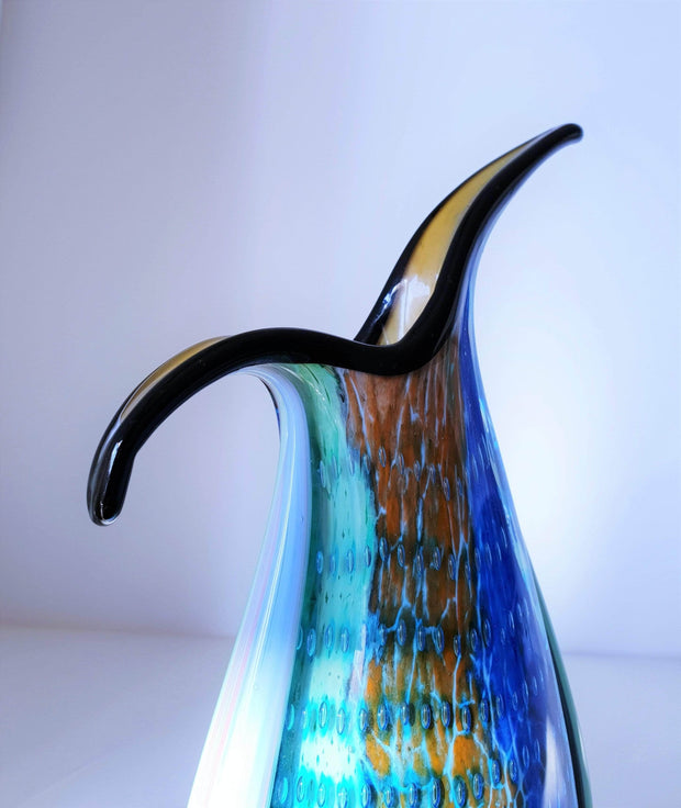 Murano Glass 1980s Italian Murano Modern Bullicante, Sommerso and Crackle Cased Glass Beak Jug Vase