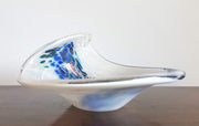 Murano Glass 1980s Italian Murano Opaline and White, Blue, Deep Green and Millefiori Curled Rim Dish