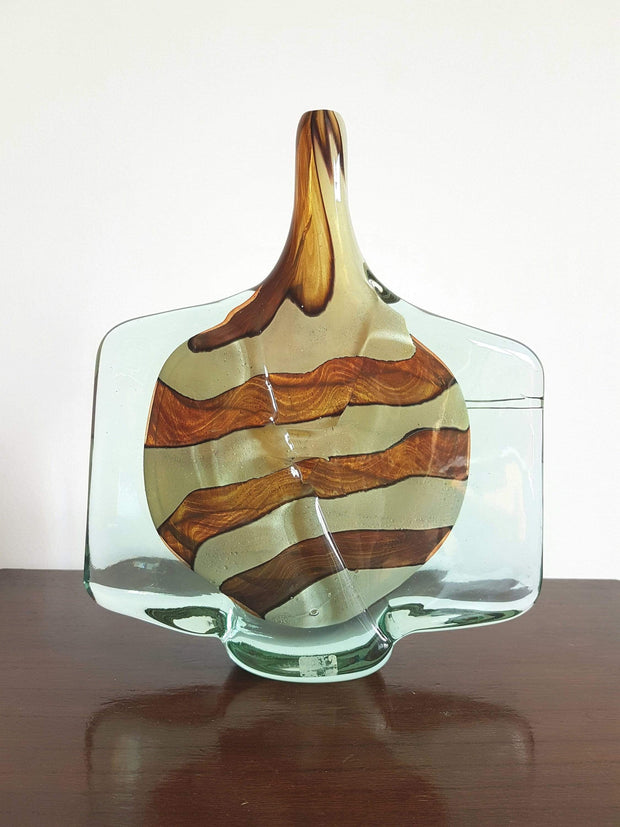 Mdina Glass Glass 1981 Maltese Mdina Earthtones Angelfish / Fish-head Sculpted Art Glass Vase - Signed and Dated