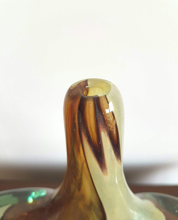 Mdina Glass Glass 1981 Maltese Mdina Earthtones Angelfish / Fish-head Sculpted Art Glass Vase - Signed and Dated