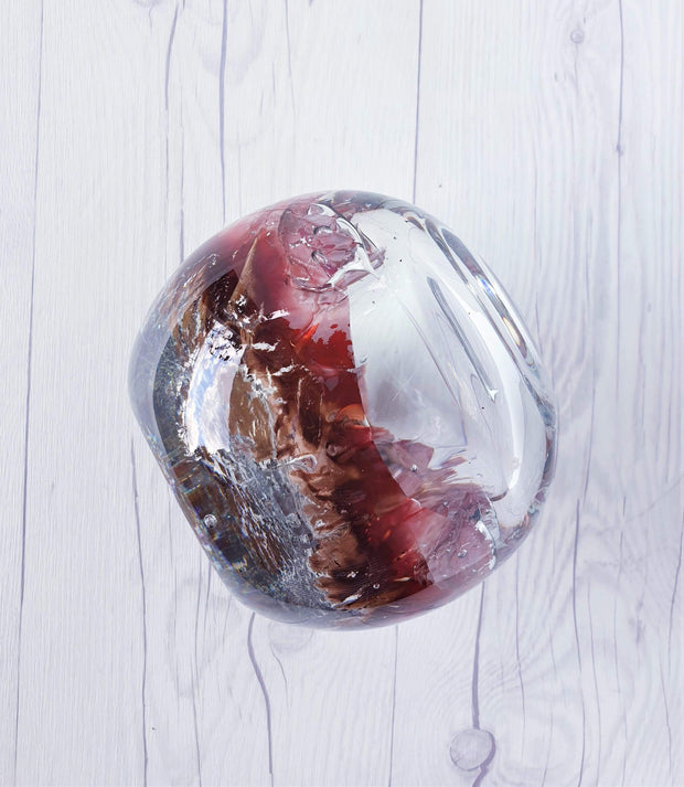 AnyesAttic Glass 1982 Udo Edelmann, Hand Blown 'Lava Ocean' Melted Layers Art Glass Ball Vase - Signed, West German