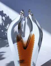 AnyesAttic Glass 1985 Czech Skrdlovice by Pavel Juda, Teardrop and Bullicante Controlled Bubbles Art Glass Vase