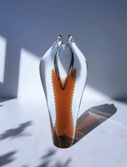 AnyesAttic Glass 1985 Czech Skrdlovice by Pavel Juda, Teardrop and Bullicante Controlled Bubbles Art Glass Vase