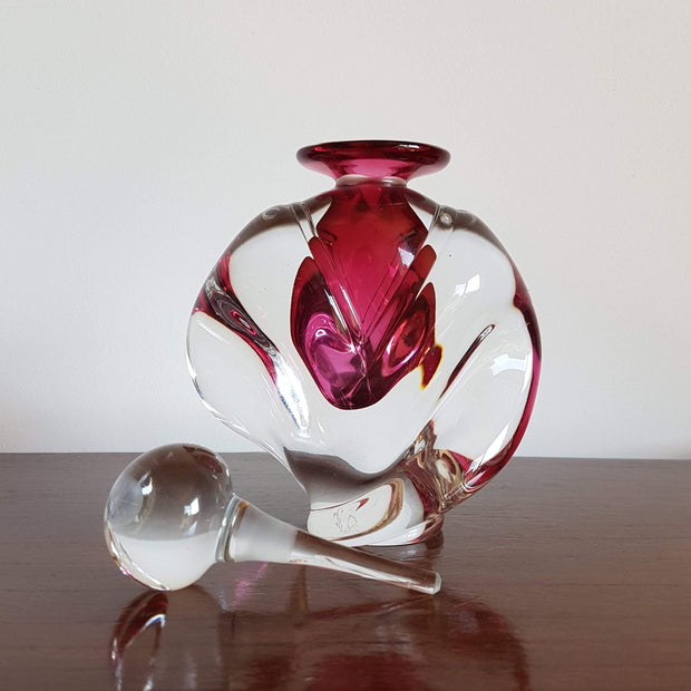 Little River Hotglass Curio 1989 American Little River Hotglass Studio Winged Strawberry Twist Pink Perfume Bottle