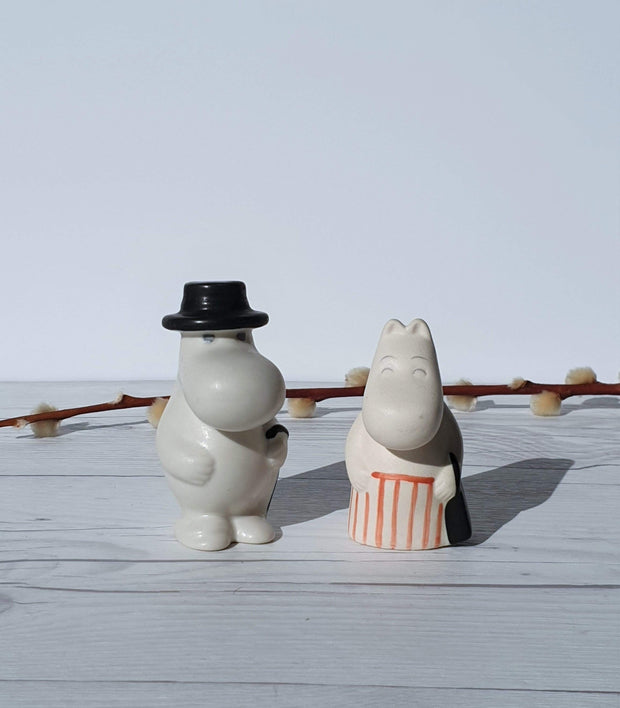 AnyesAttic Ceramic 1990s Moominmamma and Moominpapa figurines by Tuulikki Pietilä for Arabia of Finland