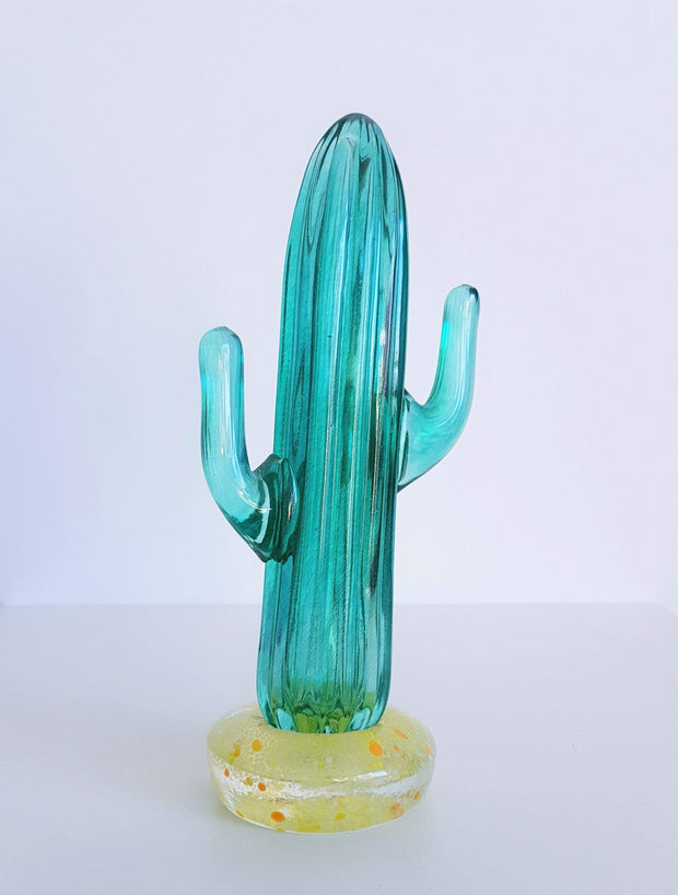 Kosta Boda Glass Glass 1990s Swedish, Gunnel Sahlin for Kosta Boda, Texas Series Cactus Art Glass Sculpture