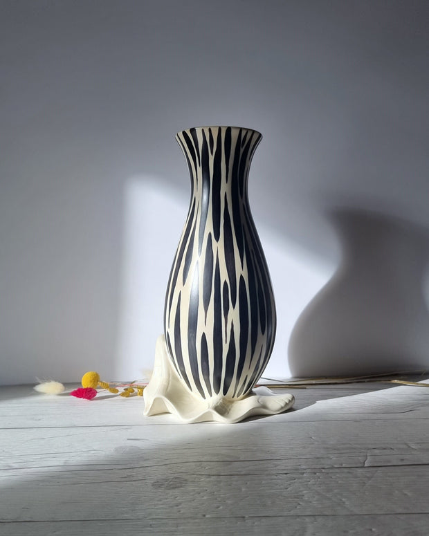 Beswick Pottery Ceramic Albert Hallam for Beswick, Zebrette Series Zebra Stripe Décor Mid Century Modernist Vase, 1950s