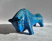 Bitossi Ceramiche Ceramic Aldo Londi for Bitossi Ceramiche Rimini Blu Series, Modernist Bull Sculpture, 1960s Italian