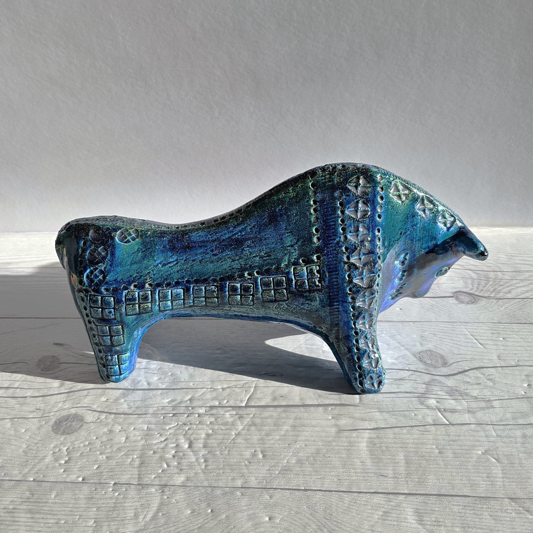 Aldo Londi for Bitossi Ceramiche Rimini Blu Series, Modernist Bull Aldo Londi for Bitossi Ceramiche Rimini Blu Series, Modernist Bull