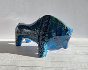 Bitossi Ceramiche Ceramic Aldo Londi for Bitossi Ceramiche Rimini Blu Series, Modernist Bull Sculpture, 1960s Italian