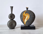 Tremaen Ceramic Alf Ekberg for Källna Studio Pottery, Black Stoneware Gold Gilding Damson Sculpture, Swedish