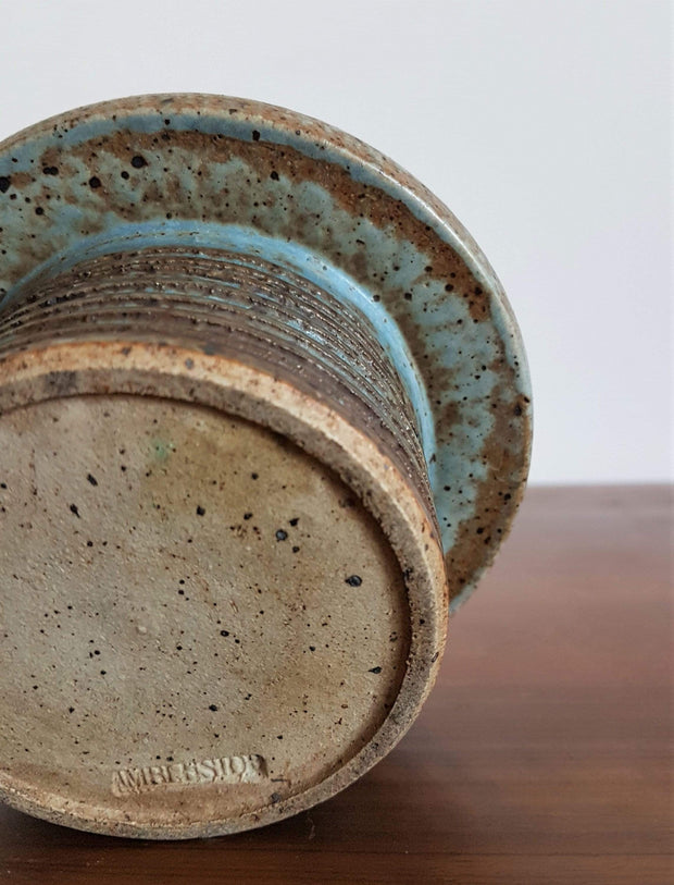 Ambleside Pottery Ceramic 1950s British Ambleside Brutalist Decor, Mottled Blue and Brown Glaze Stoneware Planter