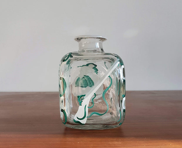 Studio Glass Glass Antique 1850s Central European Biedermeier Period Handpainted Decor and Glass Bottle / Decanter