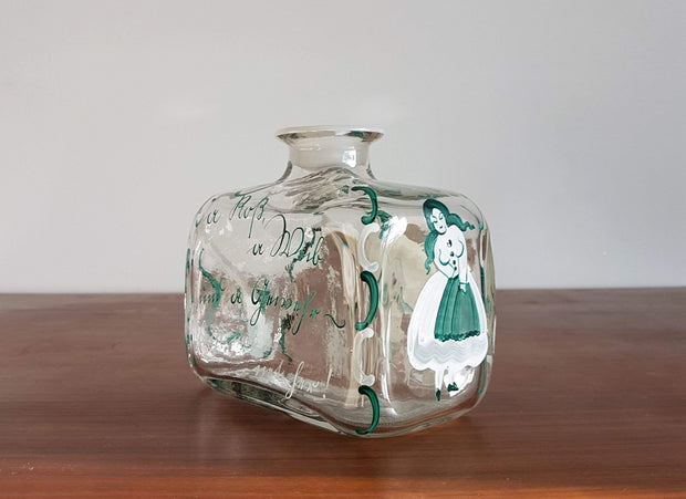 Studio Glass Glass Antique 1850s Central European Biedermeier Period Handpainted Decor and Glass Bottle / Decanter