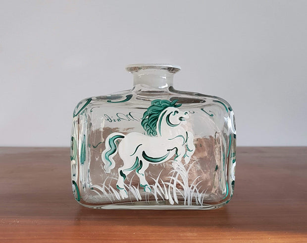 Studio Glass Glass Antique 1850s Central European Biedermeier Period Handpainted Decor and Glass Bottle / Decanter