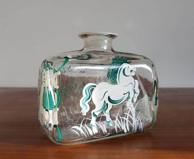 Studio Glass Glass Antique 1850s Central European Biedermeier Period Handpainted Decor and Glass Bottle / Decanter