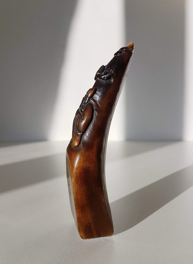 Asian Art Curio Antique 1884 Chinese Guangxu Dynasty Ox Horn Seal and Carving of Wise Sage by Línfēng (林峰)