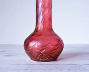 AnyesAttic Glass Antique 1900s Kralik Draped Decor, Iridescent Cranberry and Silver Collared Bohemian Art Glass Vase