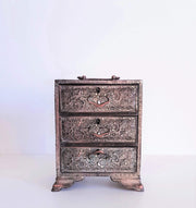 European Storage Antique European Japonisme / Japonism Copper and Wood, Sakura Relief Lockable Mini Chest of Drawers