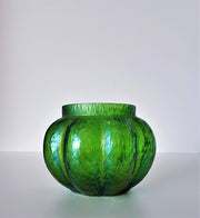 Kralik Glass Glass Antique / Vintage 1910s-30s Kralik Art Nouveau Iridescent Emerald Green Martelé Decor Art Glass Vase