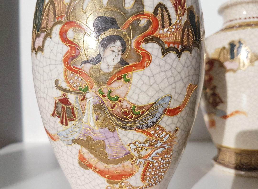 Antique / Vintage Pair of Japanese Showa - Taisho Period Moriage