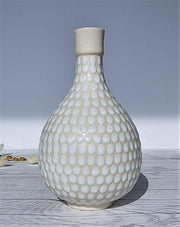 Upsala Ekeby Porcelain Arthur Percy for Gefle Upsala Ekeby, Buttermilk and Daisy White Dotted Relief Vase, 1950s, Swedish