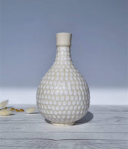 Upsala Ekeby Porcelain Arthur Percy for Gefle Upsala Ekeby, Buttermilk and Daisy White Dotted Relief Vase, 1950s, Swedish