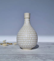 Upsala Ekeby Porcelain Arthur Percy for Gefle Upsala Ekeby, Buttermilk and Daisy White Dotted Relief Vase, 1950s, Swedish